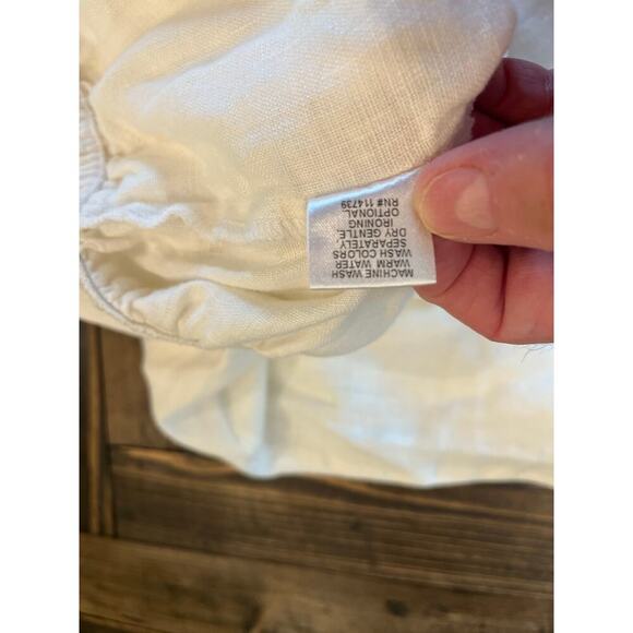 FLAX Thin White Linen Pants Large Elastic Waist Lagenlook Leg Pull On Beachy - Picture 9 of 12